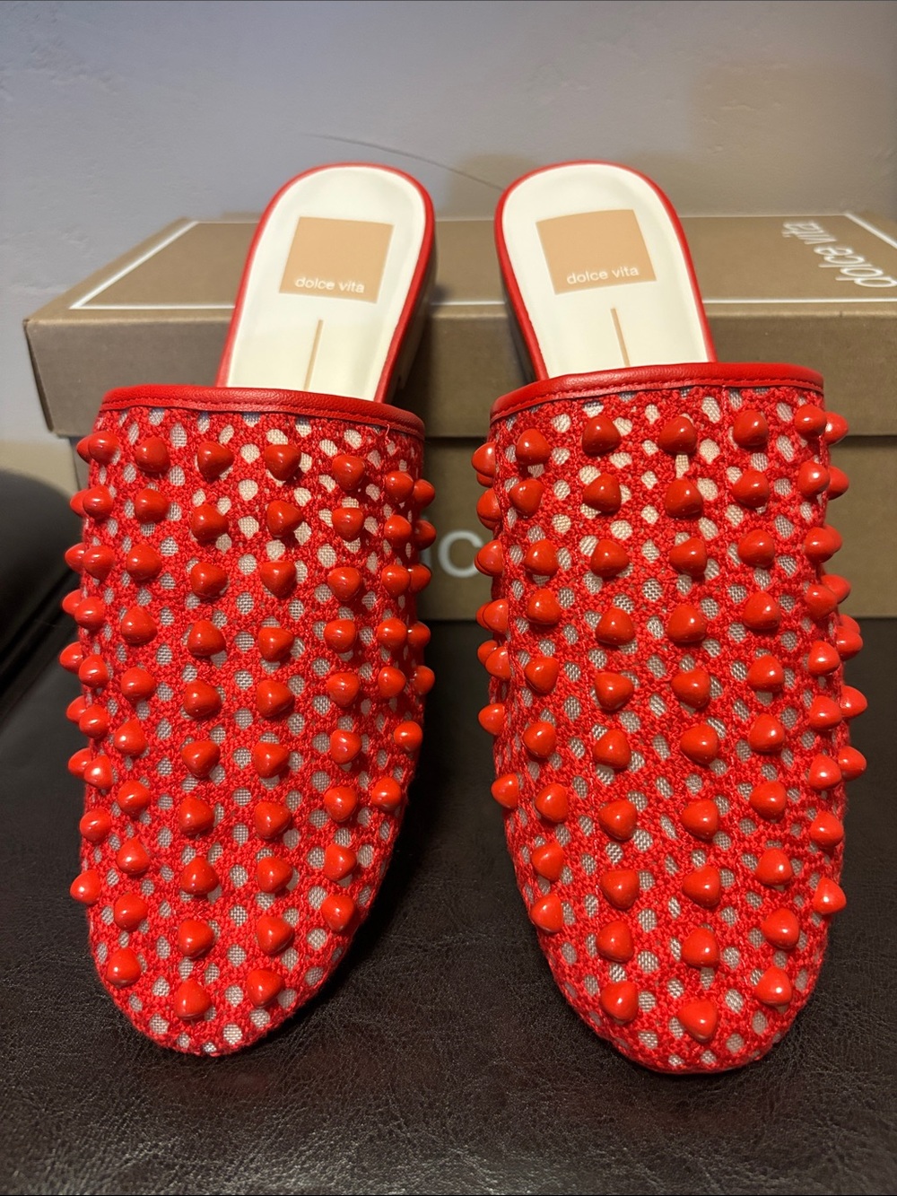 Dolce Vita Bright Red Roga Studded Slip-On Mules